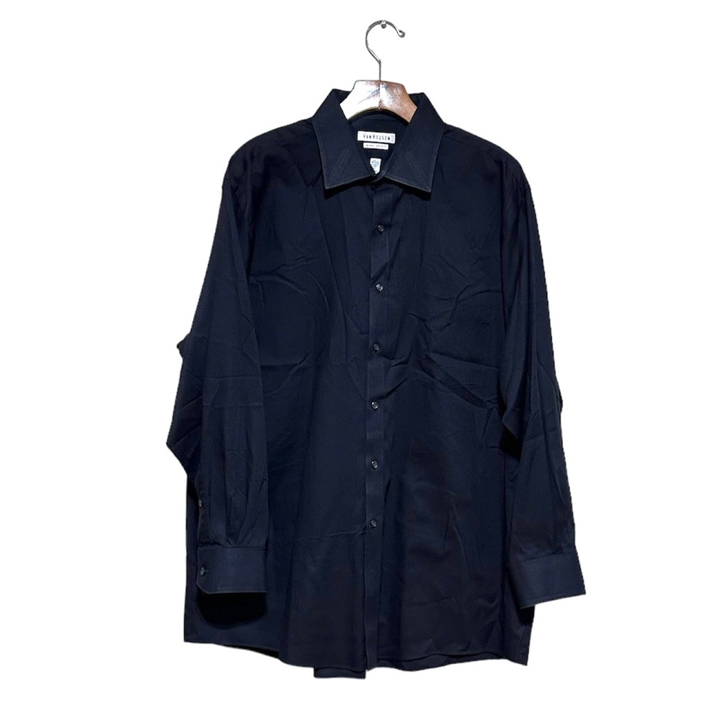 NWOT Van Heusen Regular Fit Pin Cord Texture Solid Black Longsleeves Shirt Sz XL